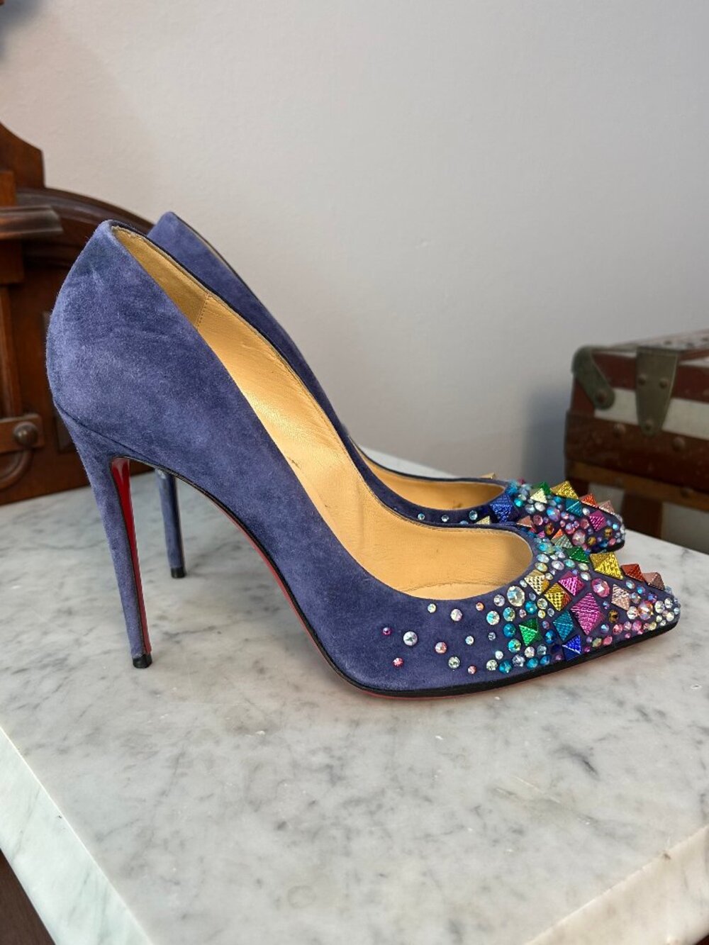 Christian Louboutin Keopump 100 Blue Suede Strass Pumps size 39 - Picture 2 of 7